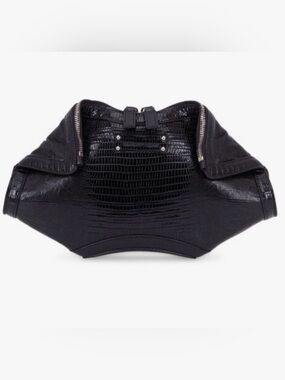 ALEXANDER MCQUEEN Lizard Embossed Black Leather De Manta Clutch Bag